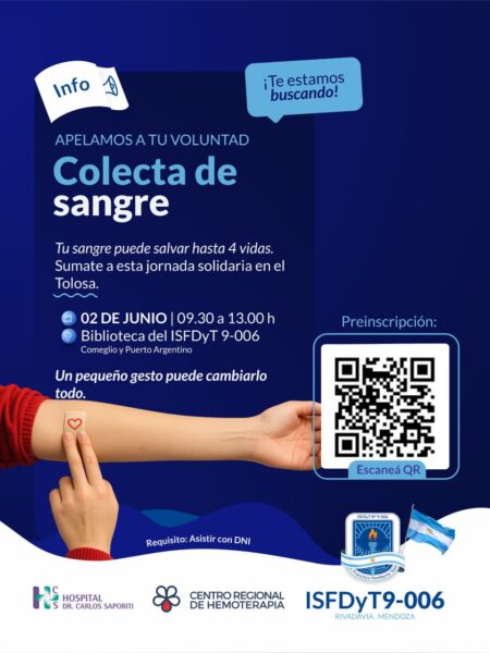 Jornada solidaria de colecta de sangre en el ISFDyT 9-006