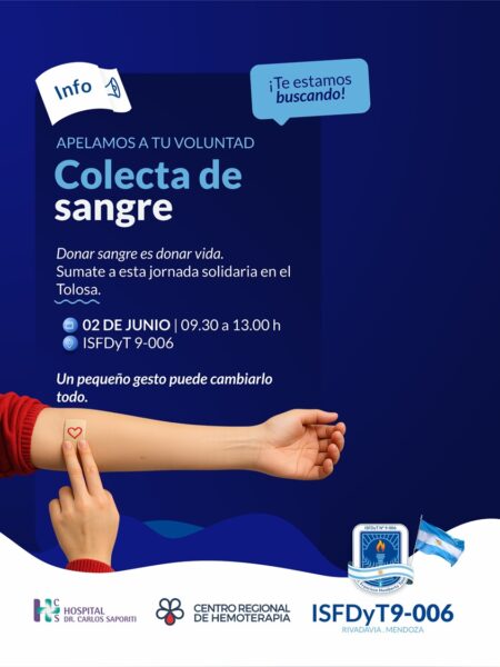 Jornada solidaria de colecta de sangre en el ISFDyT 9-006